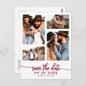 Carte Postale Simple 4 Photo Collage Mariage Enregistrer La Date (Devant / Derrière)