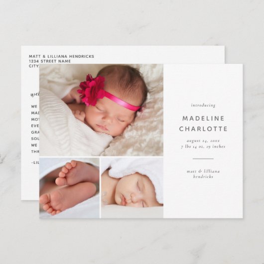 Carte postale simple à Faire-part de naissance mul (Devant / Derrière)