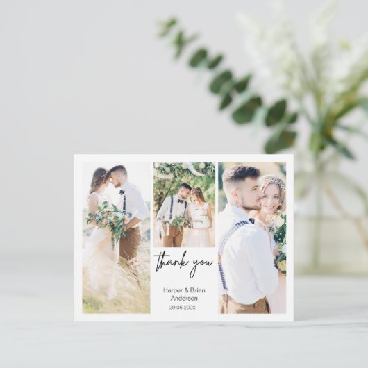 Carte postale simple à trois Mariages photo Merci (Debout devant)