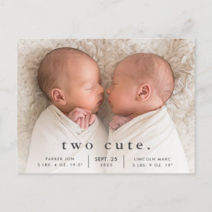 Carte Postale Simple Annonce de Naissance de Jumeaux avec Photo 