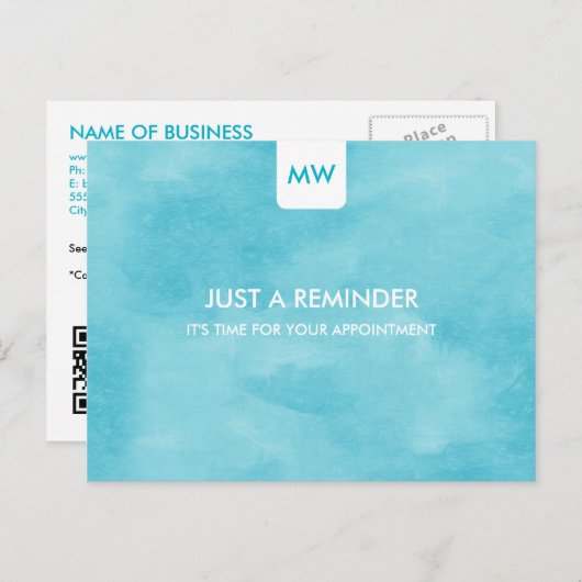 Carte Postale Simple Aqua Chic Nomination Rappel QR Code (Devant / Derrière)