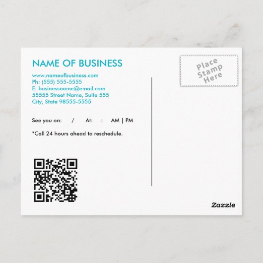 Carte Postale Simple Aqua Chic Nomination Rappel QR Code (Dos)