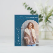 Carte Postale Simple Arc Photo Blue Graduation Faire-part (Debout devant)