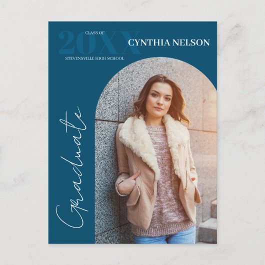 Carte Postale Simple Arc Photo Blue Graduation Faire-part (Devant)