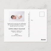 Carte Postale Simple baby shower moderne fille merci (Dos)