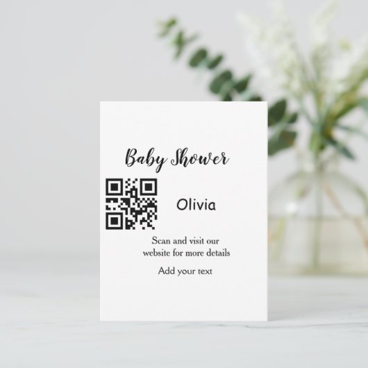 Carte Postale Simple baby shower site web code-barres QR ajouter (Debout devant)