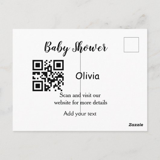 Carte Postale Simple baby shower site web code-barres QR ajouter (Dos)