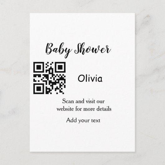 Carte Postale Simple baby shower site web code-barres QR ajouter (Devant)