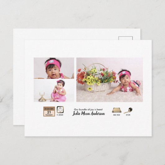 Carte Postale Simple BÉBÉ STATS Photo Collage Faire-part (Devant / Derrière)