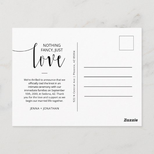 Carte Postale Simple Black Modern Minimal Script Elopement photo (Dos)