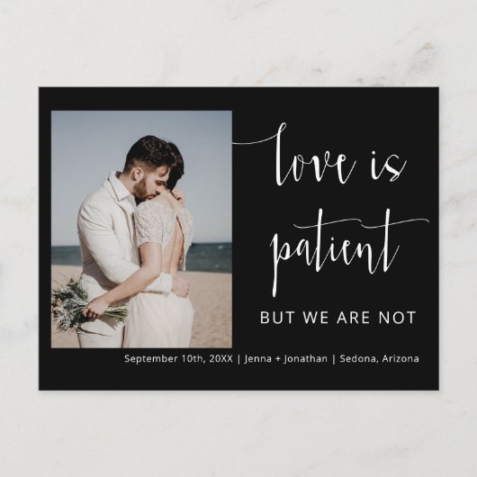 Carte Postale Simple Black Modern Minimal Script Elopement photo (Devant)
