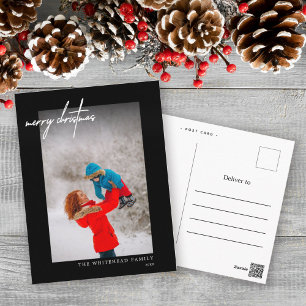 Carte Postale Simple blanc Joyeux Noël photo noir