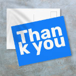 Carte Postale Simple Bleu Clair Gras Moderne Merci Vibrant<br><div class="desc">Une simple carte de remerciements moderne et vibrante d'un bleu vif qui vous fera vraiment remarquer. Vous pouvez customiser l'arrière - plan à votre couleur préférée. Conçu par Thisisnotme©</div>
