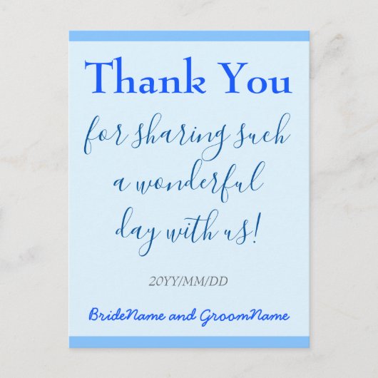 Carte postale simple, bleue "Merci" (Devant)