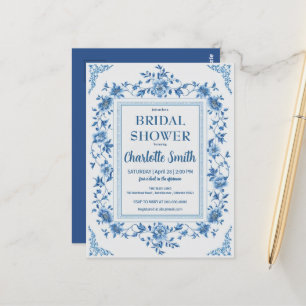 Carte Postale Simple Blue Chinoiserie Floral baby shower mariage