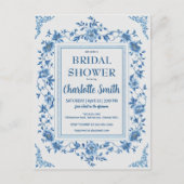 Carte Postale Simple Blue Chinoiserie Floral douche de mariée (Devant)