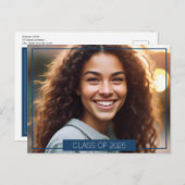 Carte Postale Simple Blue Photo Graduation Faire-p (Devant / Derrière)