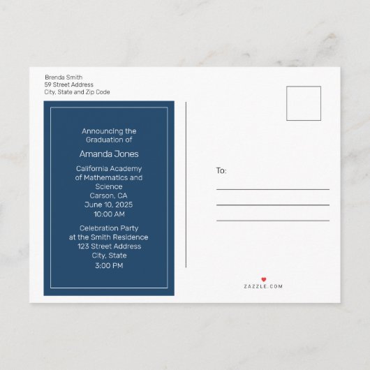 Carte Postale Simple Blue Photo Graduation Faire-p (Dos)