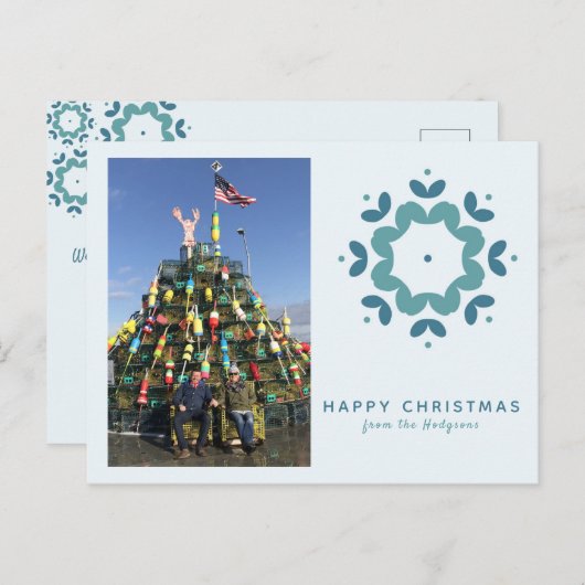 Carte Postale Simple Blue Snowflake Photo Holiday Salutation (Devant / Derrière)