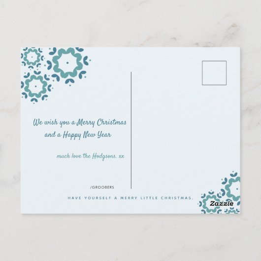 Carte Postale Simple Blue Snowflake Photo Holiday Salutation (Dos)