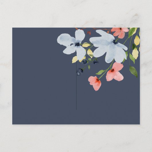 Carte Postale Simple Boho bleu rose rose mariage floral Enregist (Dos)