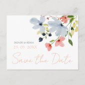 Carte Postale Simple Boho bleu rose rose mariage floral Enregist (Devant)