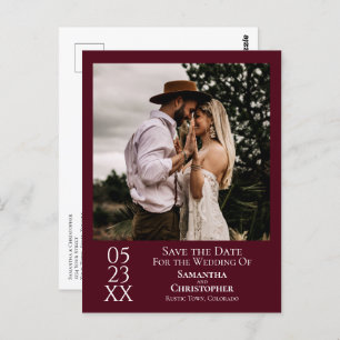Carte Postale Simple Burgundy Wedding Save the Date