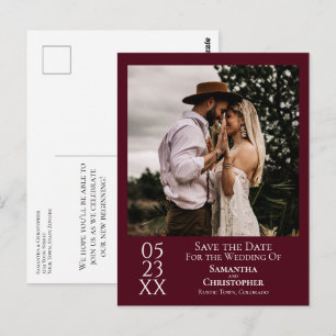 Carte Postale Simple Burgundy Wedding Save the Date