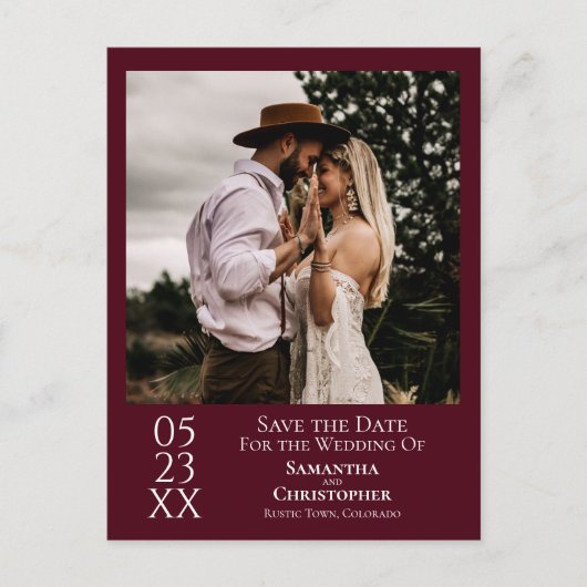 Carte Postale Simple Burgundy Wedding Save the Date (Devant)