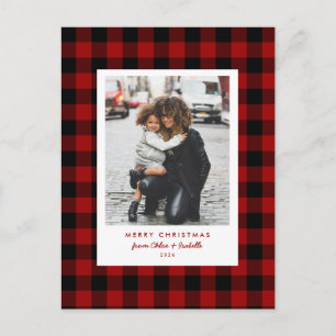 Carte Postale Simple cadre rouge Buffalo Plaid Noël Photo