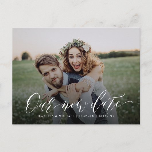 Carte Postale Simple calligraphie photo changer la date Postpone (Devant)