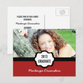 Carte Postale Simple Chic Graduation Party, Rouge (Devant / Derrière)