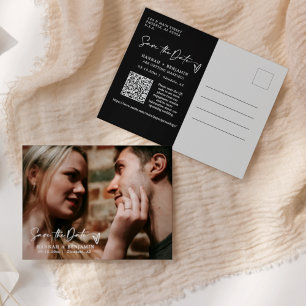Carte Postale Simple Classic Black Enregistrer la date QR Code p