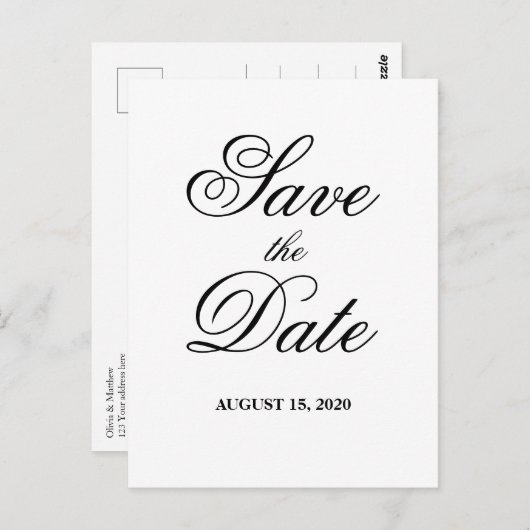 Carte Postale Simple classique mariage blanc & noir Enregistrer  (Devant / Derrière)