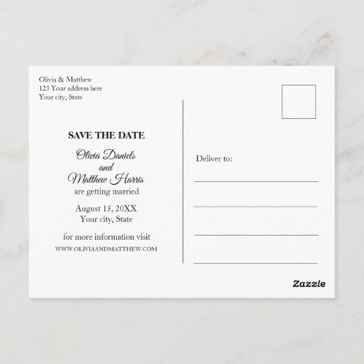 Carte Postale Simple classique mariage blanc & noir Enregistrer  (Dos)