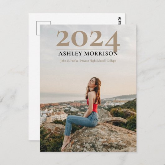 Carte Postale Simple Classy 2024 - Tan Photo Graduation (Devant / Derrière)