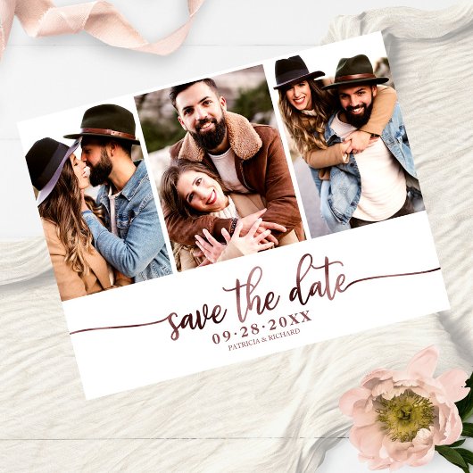 Carte Postale Simple Collage De 3 Photos De Mariage Save The Dat