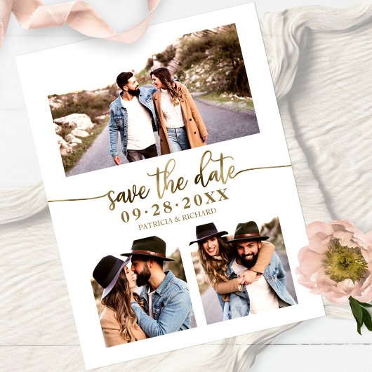 Carte Postale Simple Collage De 3 Photos De Mariage Save The Dat
