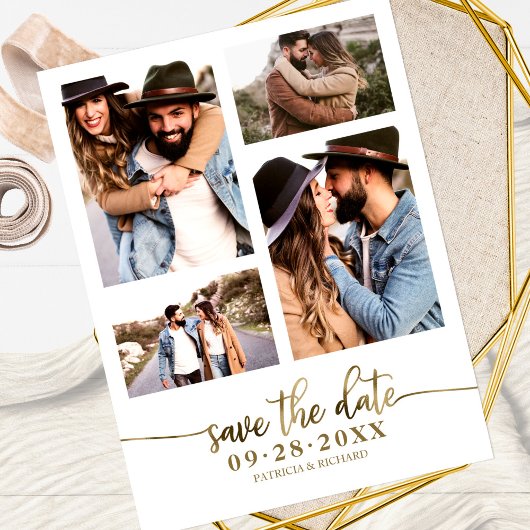 Carte Postale Simple Collage De 4 Photos De Mariage Save The Dat