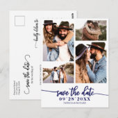 Carte Postale Simple Collage de 4 Photos de Mariage Save The Dat (Devant / Derrière)
