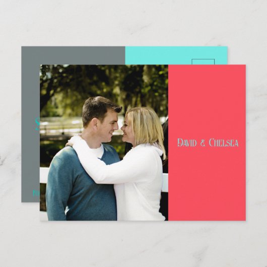 Carte postale simple corail et sarcelle STD (Devant / Derrière)