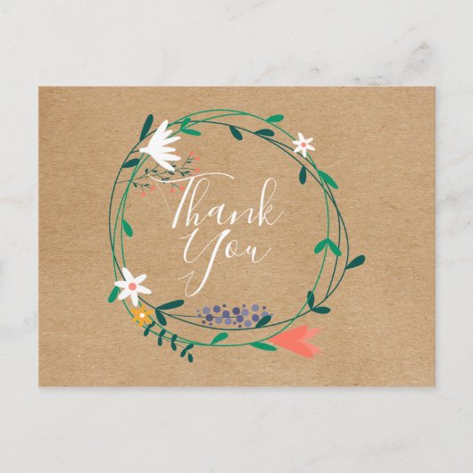 Carte Postale Simple Couronne Florale Rustique de Remerciement p (Devant)