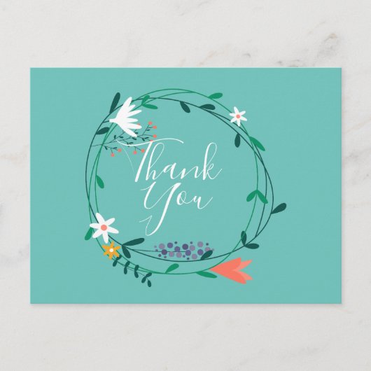 Carte Postale Simple Couronne Florale Script Merci Entreprise (Devant)