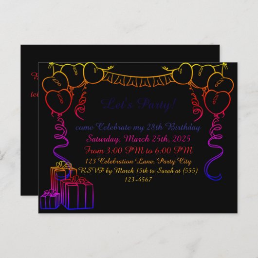 Carte postale simple de l'invitation d'anniversair (Devant / Derrière)