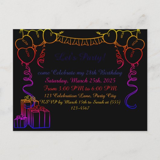 Carte postale simple de l'invitation d'anniversair (Devant)