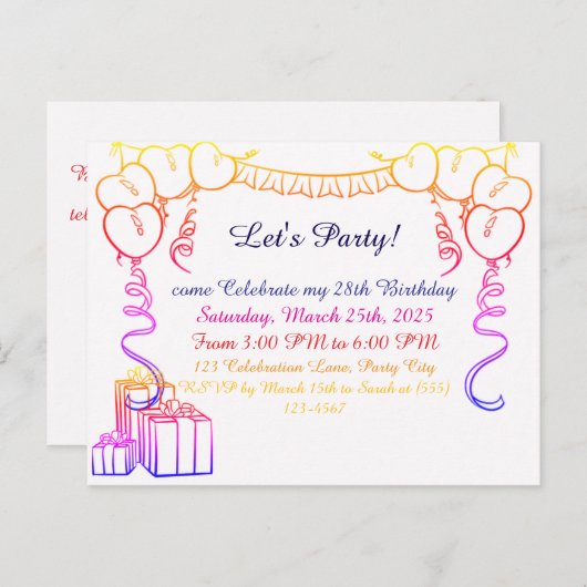 Carte postale simple de l'invitation d'anniversair (Devant / Derrière)