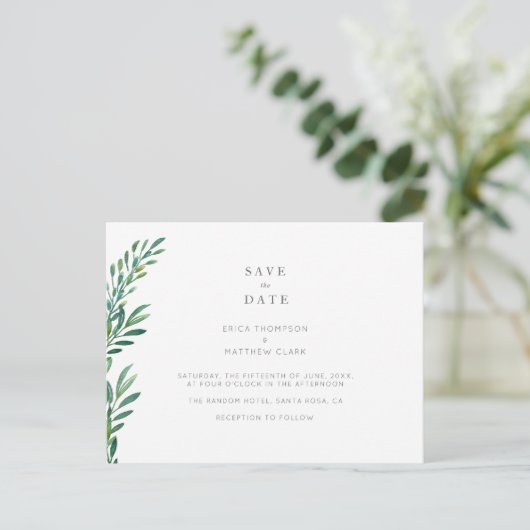 Carte postale simple de mariage avec feuillage à s (Debout devant)