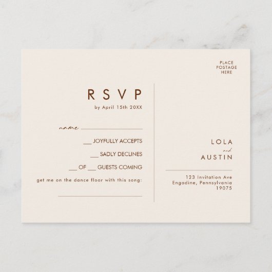 Carte Postale Simple Desert | Demande de chanson Cinnamon foncé (Dos)