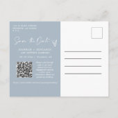 Carte Postale Simple Dusty Blue Boho Enregistrer la date QR Code (Dos)