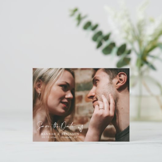 Carte Postale Simple Dusty Blue Boho Enregistrer la date QR Code (Debout devant)